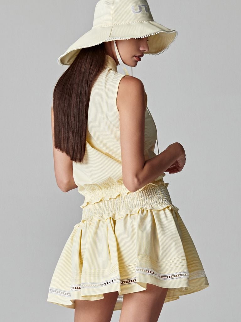 UTAA Lace Pinstripe Dot PK Sleeveless : Women's Yellow