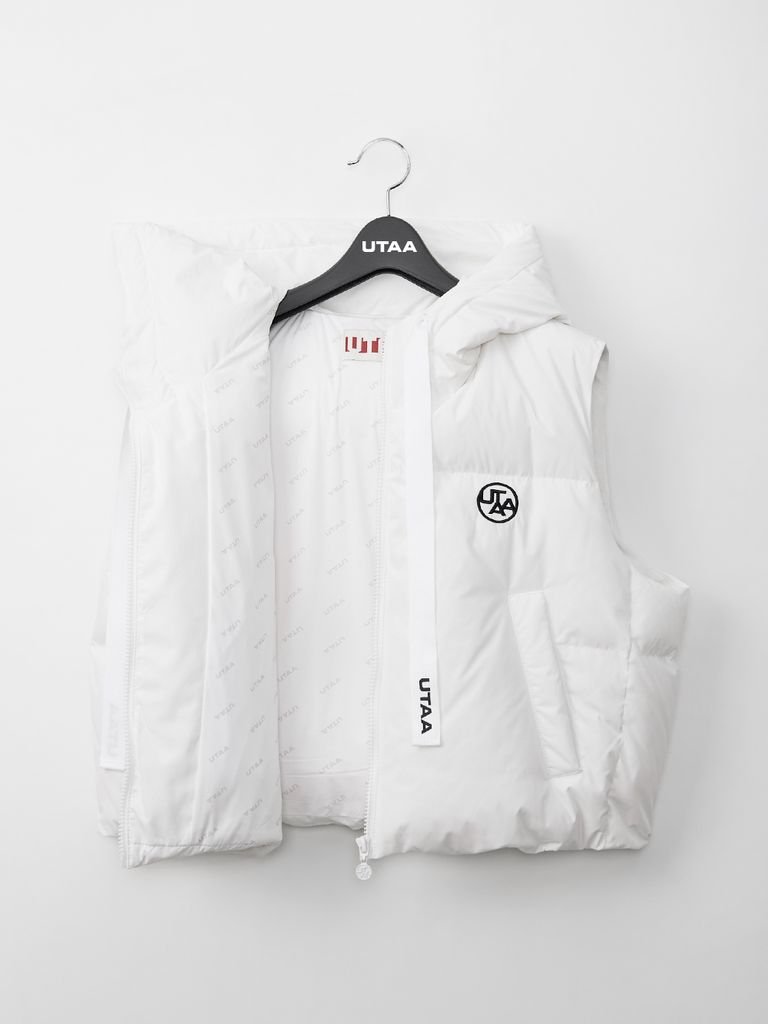 Logo Bounce Strap Hood Down Vest : Women's White