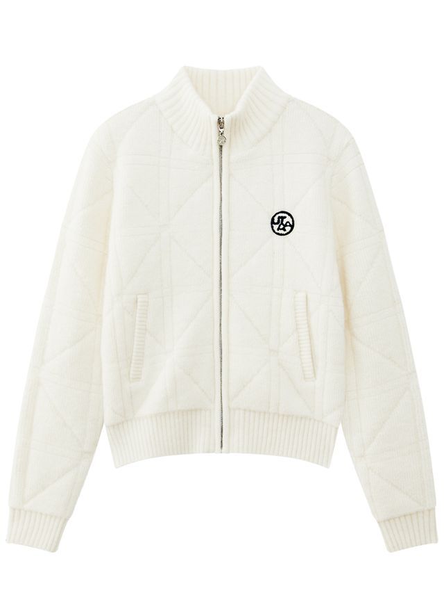 UTAA Quilting Stitch Knit Zip-up Jumper: Women's Ivory