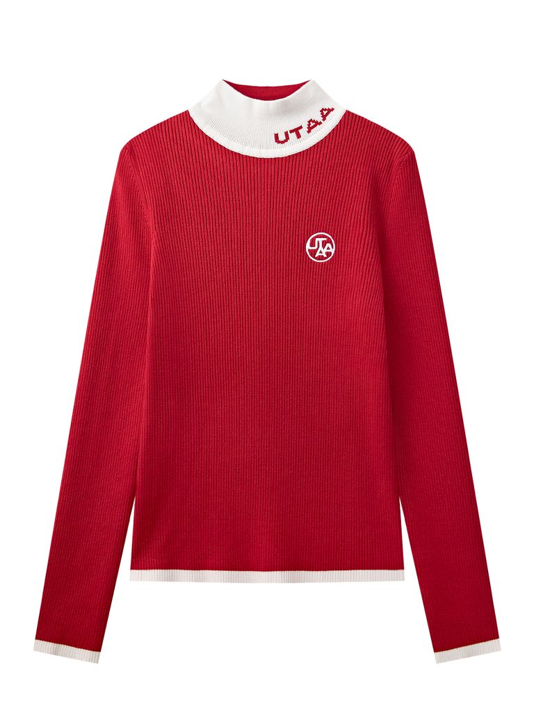 UTAA Logo Curve Ring Turtleneck Knit : Women's Red