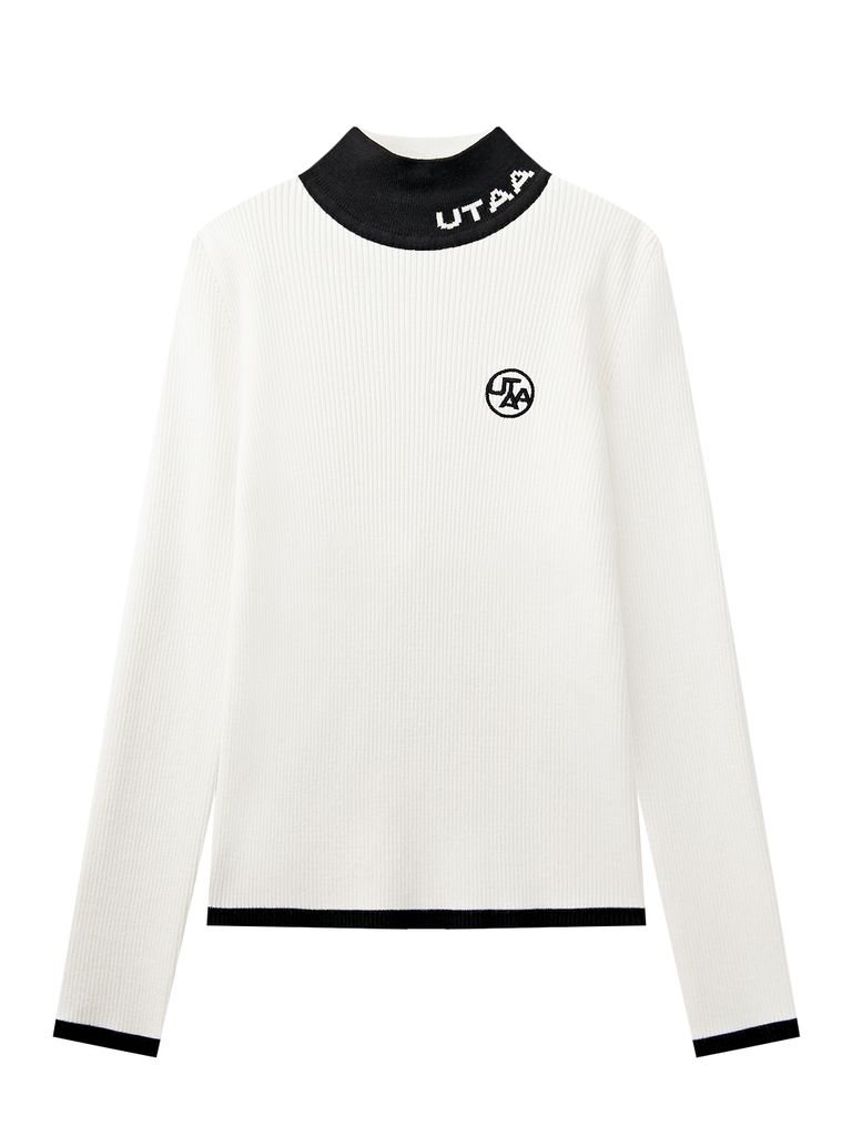 UTAA Logo Curve Ring Turtleneck Knit : Women's White