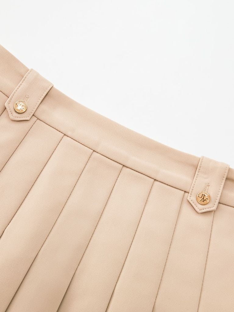 Gilt Sealing Contour Pleats Skirt: Beige