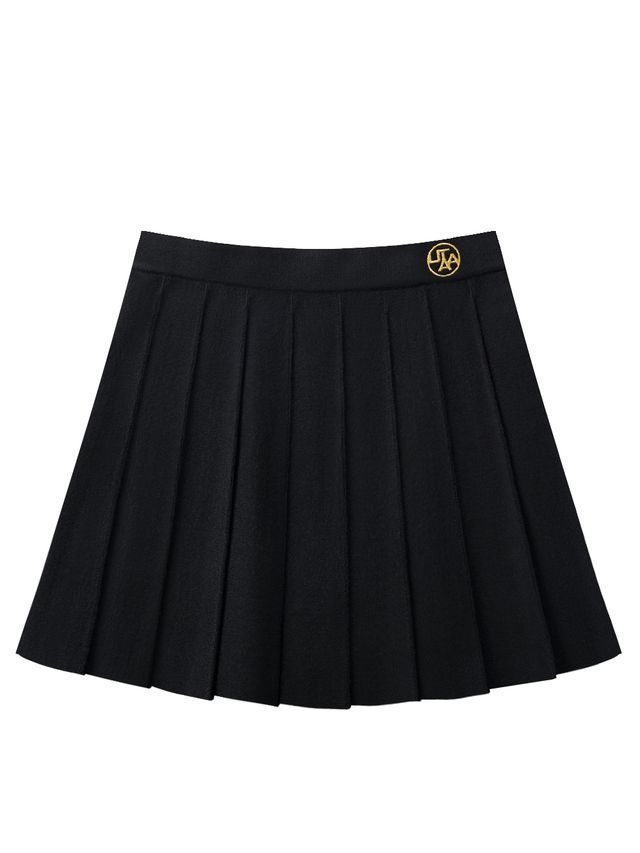 UTAA Gilt Logo Adel Classic Pleats Skirt: Black