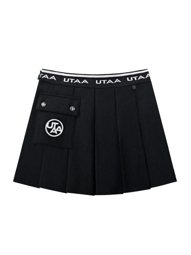 UTAA Logo Dust Pocket Pleats Skirt : Black