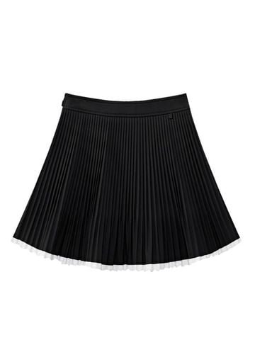 UTAA Curve Ring Line Pleats Skirt: Black