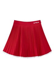 UTAA Curve Ring Line Pleats Skirt: Red