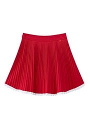 UTAA Curve Ring Line Pleats Skirt: Red