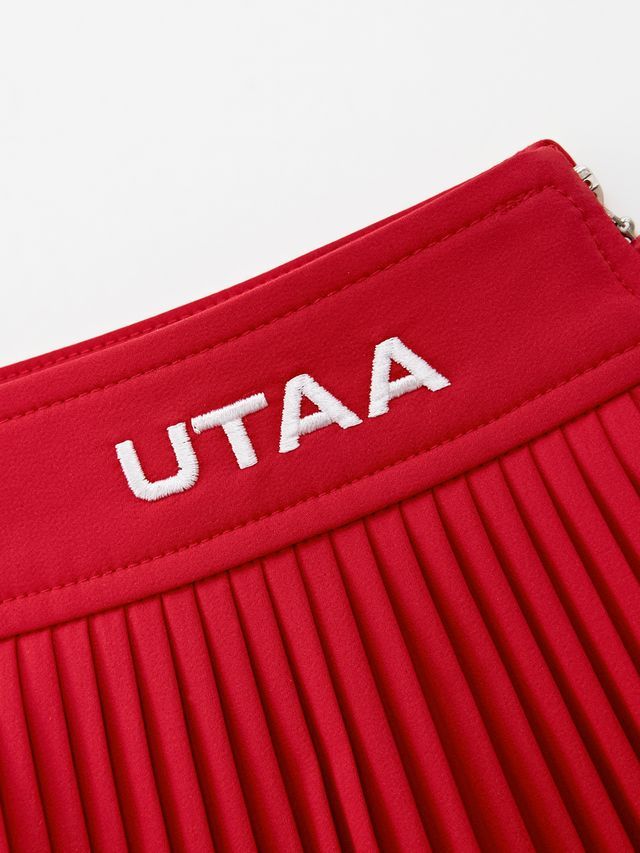 UTAA Curve Ring Line Pleats Skirt: Red