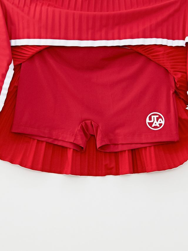UTAA Curve Ring Line Pleats Skirt: Red