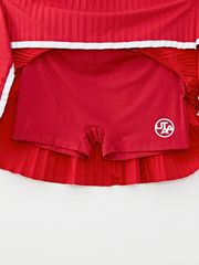 UTAA Curve Ring Line Pleats Skirt: Red