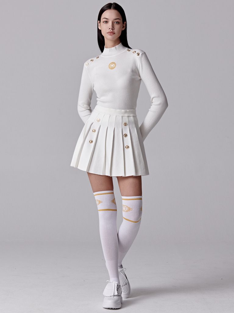 UTAA Crown Panther Glossy Knee Socks : Women's White