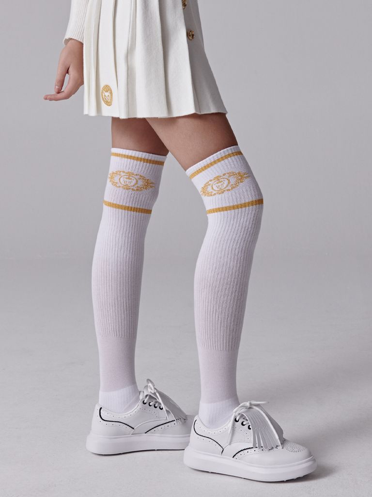 UTAA Crown Panther Glossy Knee Socks : Women's White