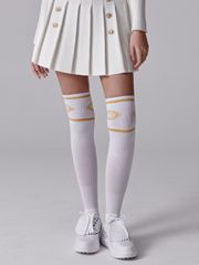 UTAA Crown Panther Glossy Knee Socks : Women's White