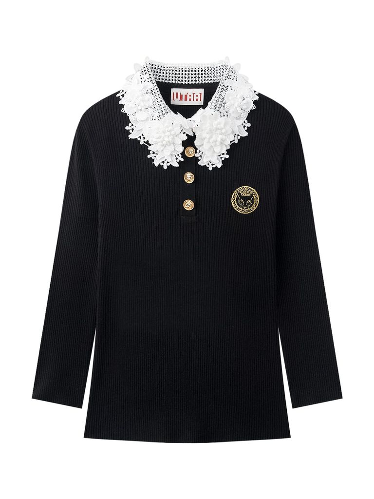 UTAA Ducat Floral Lace PK Knit Sleeve : Women's Black