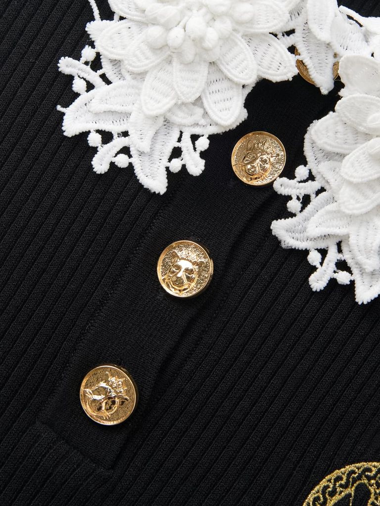 UTAA Ducat Floral Lace PK Knit Sleeve : Women's Black