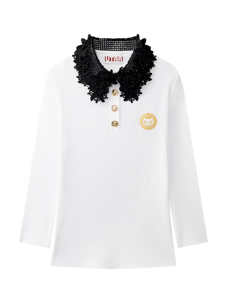 Ducat Floral Lace PK Knit Sleeve : Women's White