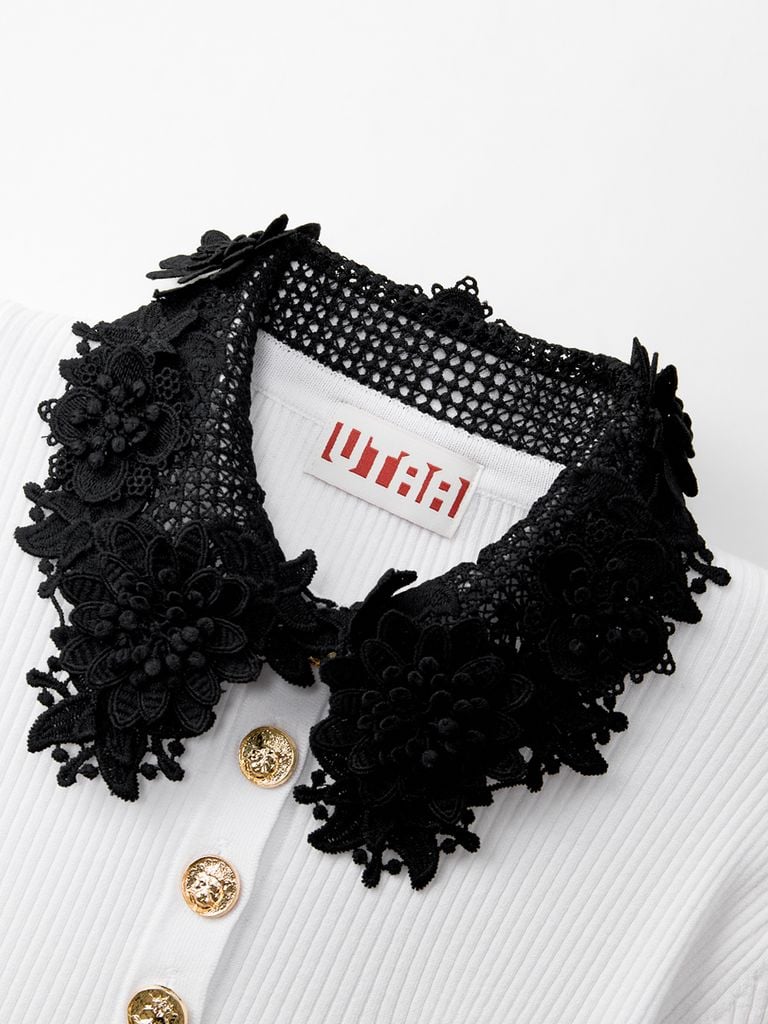 Ducat Floral Lace PK Knit Sleeve : Women's White