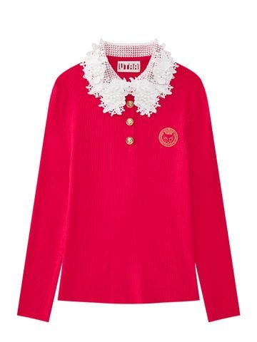 Ducat Floral Lace Rosy Color PK Knit Sleeve : Women's Dark Pink