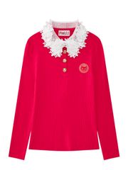 Ducat Floral Lace Rosy Color PK Knit Sleeve : Women's Dark Pink