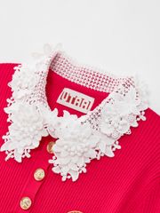 Ducat Floral Lace Rosy Color PK Knit Sleeve : Women's Dark Pink