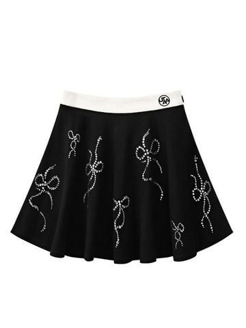 Crystal Ribbon Flare Knit Skirt: Women's Black