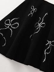 Crystal Ribbon Flare Knit Skirt: Women's Black