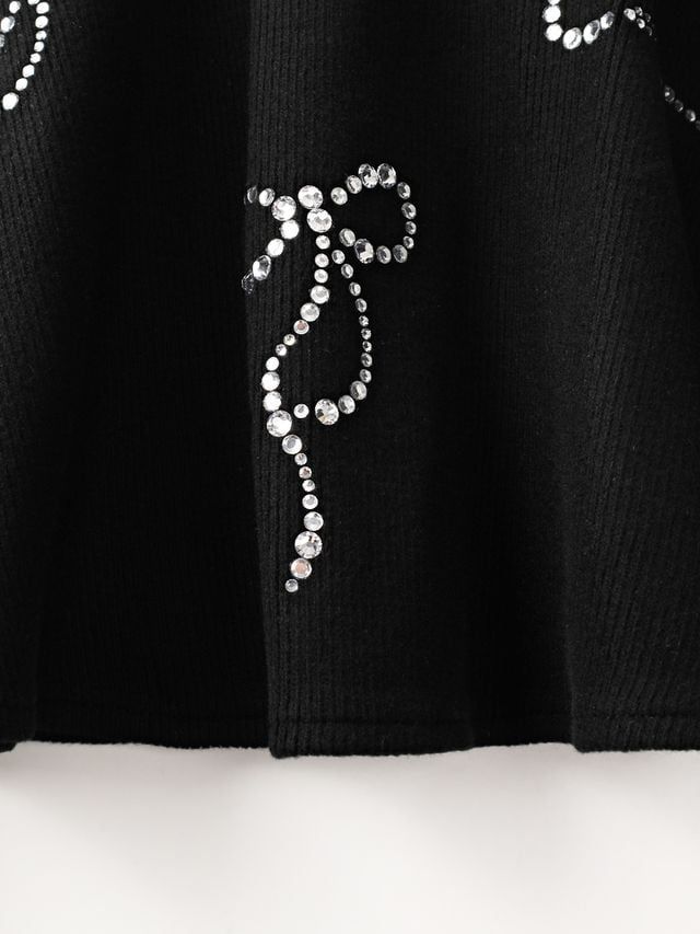 Crystal Ribbon Flare Knit Skirt: Women's Black