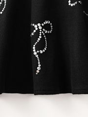 Crystal Ribbon Flare Knit Skirt: Women's Black