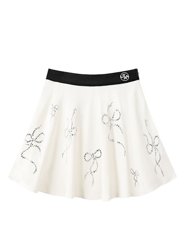 Crystal Ribbon Flare Knit Skirt: Women's White