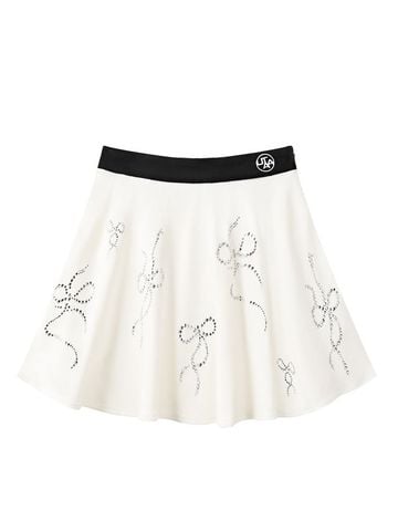 Crystal Ribbon Flare Knit Skirt: Women's White