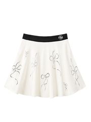 Crystal Ribbon Flare Knit Skirt: Women's White