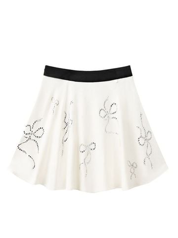 Crystal Ribbon Flare Knit Skirt: Women's White