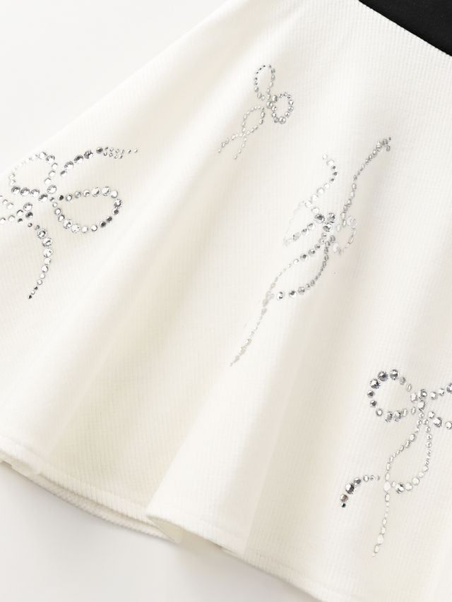Crystal Ribbon Flare Knit Skirt: Women's White