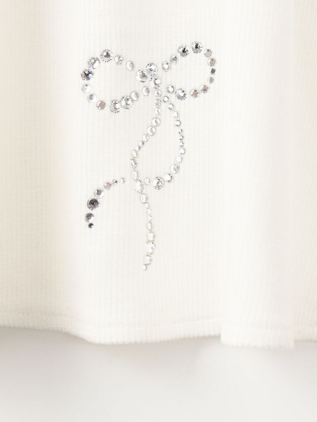 Crystal Ribbon Flare Knit Skirt: Women's White