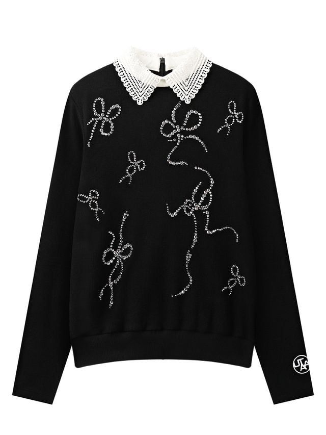 Crystal Ribbon Lace PK Knit : Women's Black