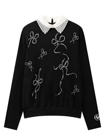 Crystal Ribbon Lace PK Knit : Women's Black