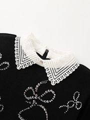 Crystal Ribbon Lace PK Knit : Women's Black