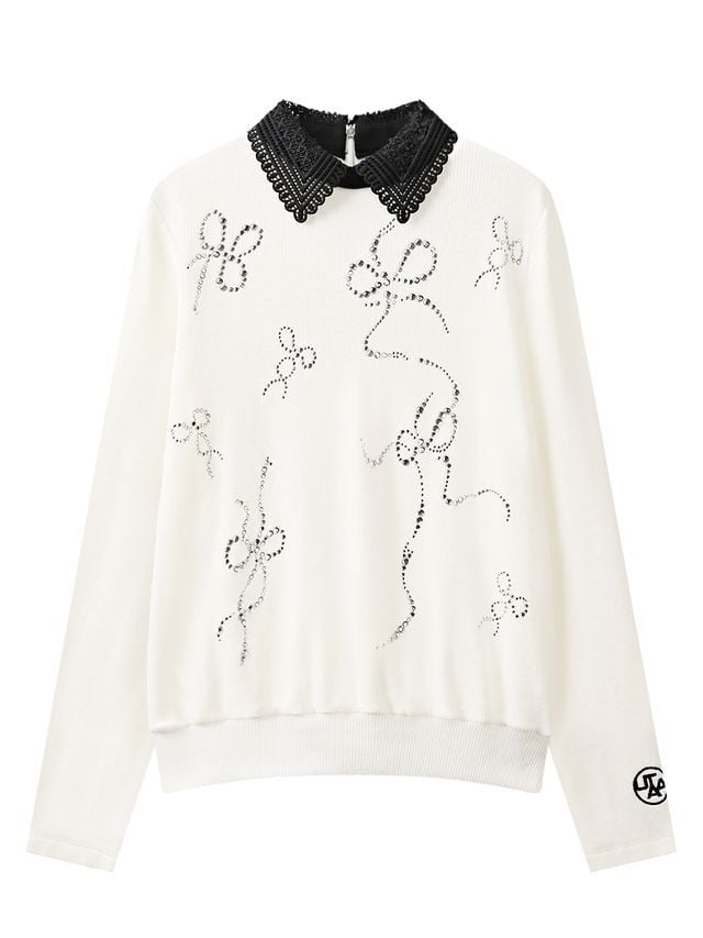 Crystal Ribbon Lace PK Knit : Women's White