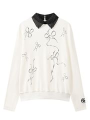 Crystal Ribbon Lace PK Knit : Women's White