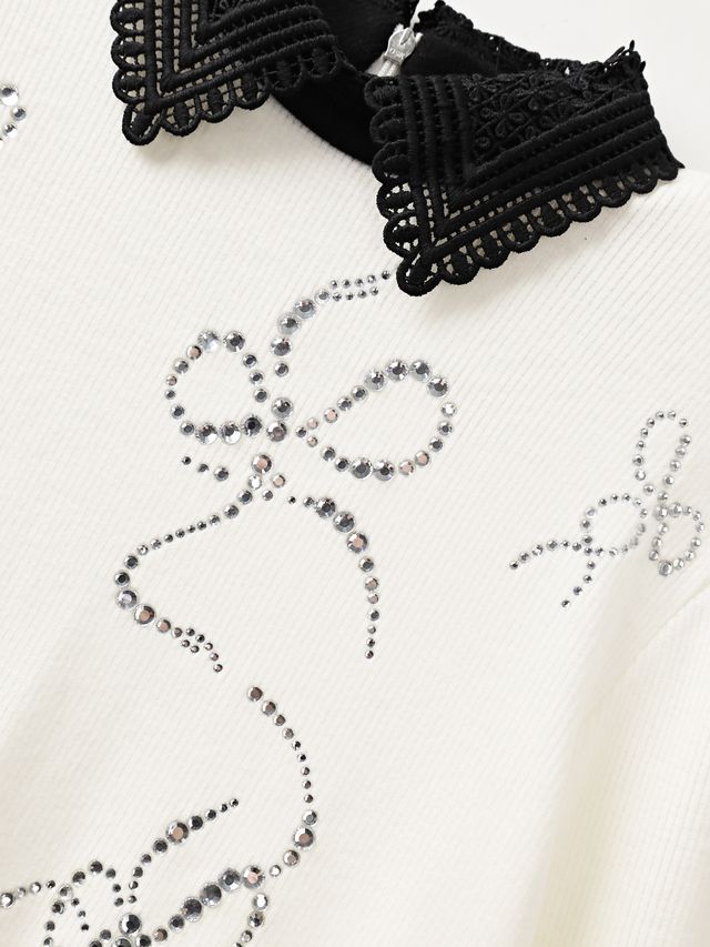 Crystal Ribbon Lace PK Knit : Women's White