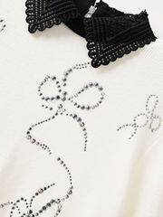 Crystal Ribbon Lace PK Knit : Women's White