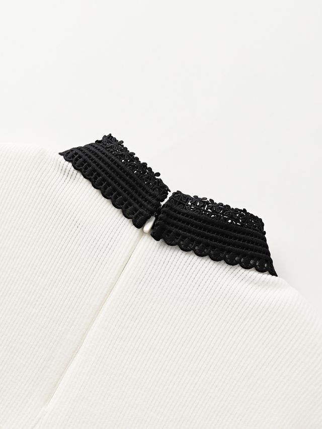 Crystal Ribbon Lace PK Knit : Women's White