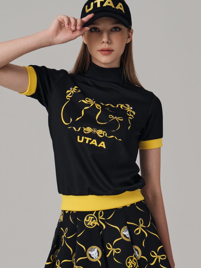 UTAA Tied Ribbon Panther Flare Skirt : Black
