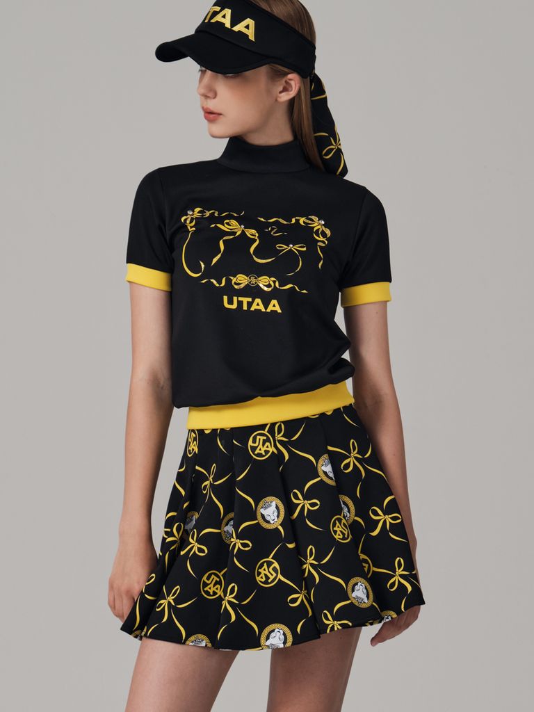 UTAA Tied Ribbon Panther Flare Skirt : Black