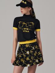 UTAA Tied Ribbon Panther Flare Skirt : Black
