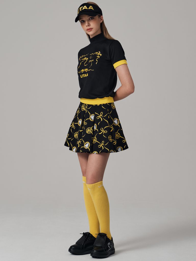 UTAA Tied Ribbon Panther Flare Skirt : Black
