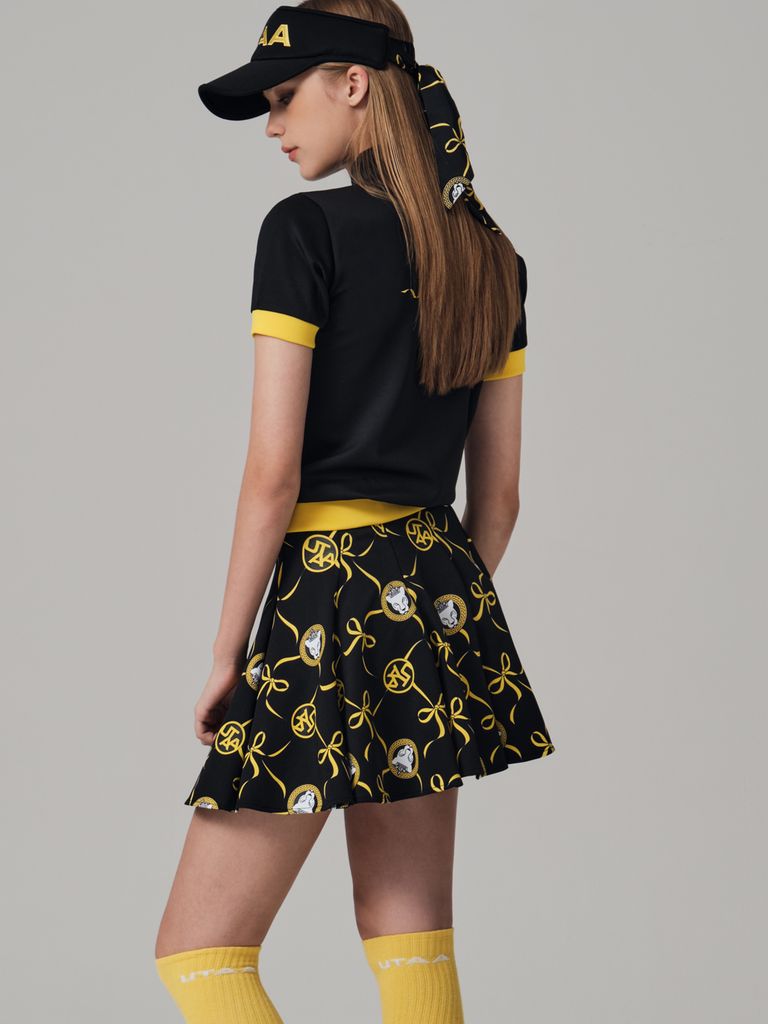 UTAA Tied Ribbon Panther Flare Skirt : Black