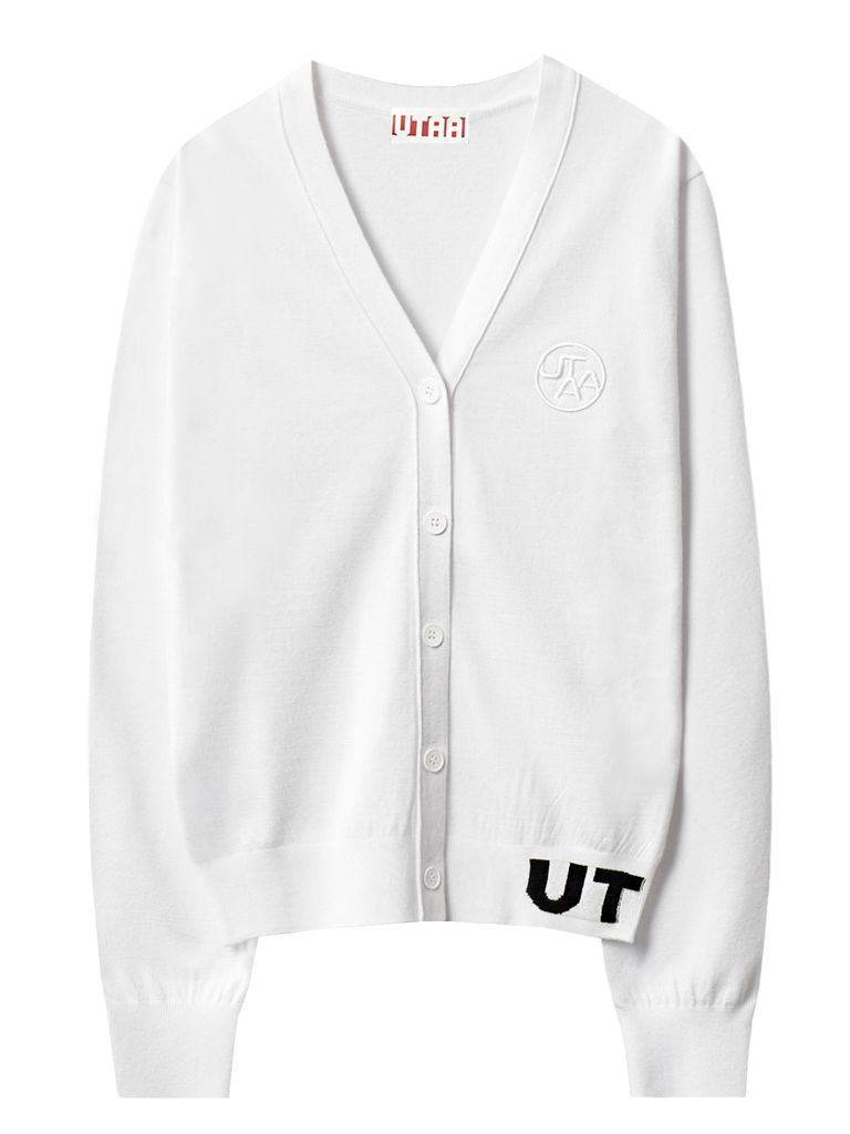 UTAA Pixel Logo Knit Cardigan : Women's White