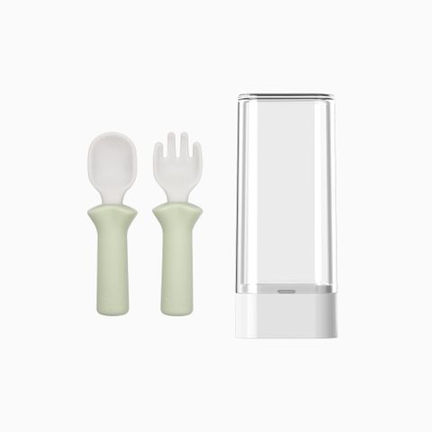 Set muỗng nĩa ăn dặm Silicone Bạch Kim Bluemama - Có hộp đựng an toàn vệ sinh cho bé