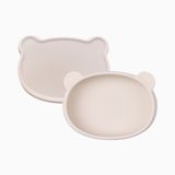 [COMBO] Đĩa hình gấu thường không đế hít kèm nắp đậy Silicon Modu'i, màu kem